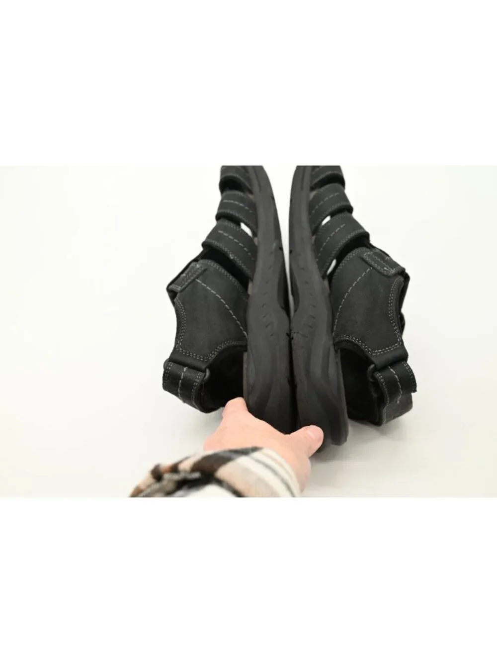 Clarks Walkford Fish Fisherman Sandals Sz 11 Black Tumbled Hook & Loop Comfort